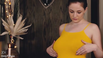 Busty Pregnant Angel Oils Her Huge Breasts