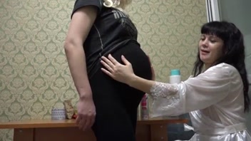 Lesbian Adores Pregnant Belly, Tender Cream Caress with GF